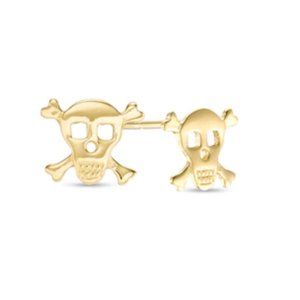 10K GOLD Skull Studd Earrings Macy's New with Box